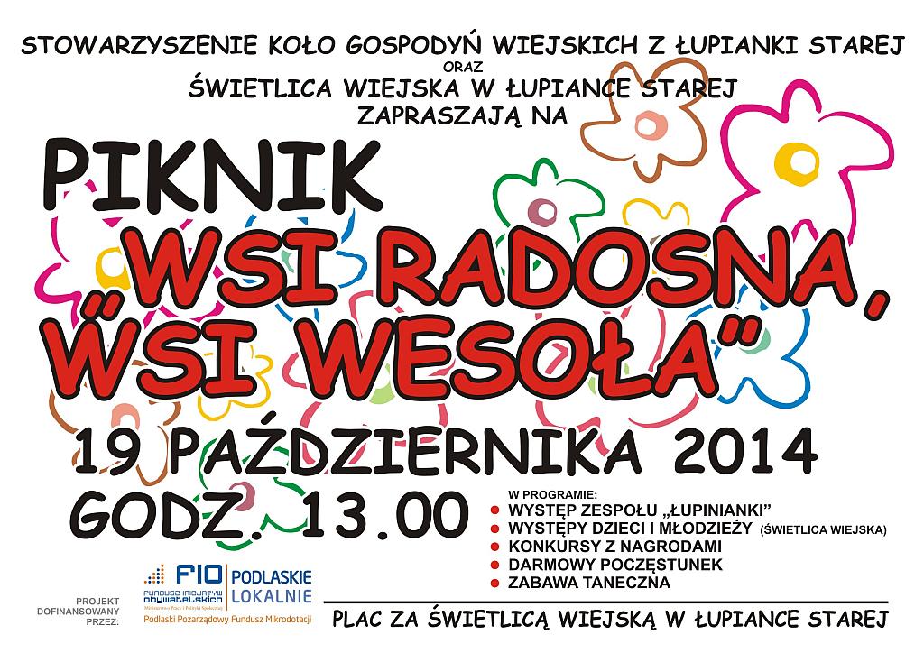 Stowarzyszenie Koło Gospodyń Wiejskich z Łupianki Starej oraz Świetlica Wiejska w Łupiance Starej zapraszają na